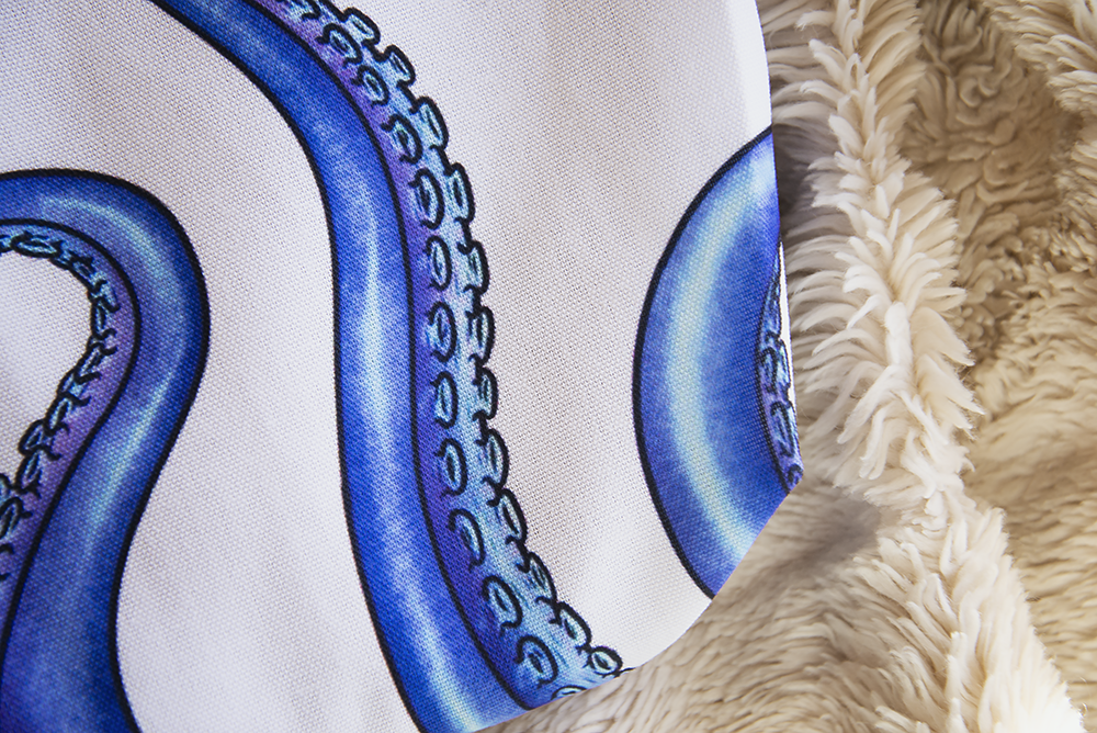 Merch Product - White cloth with blue digitally painted tentacles