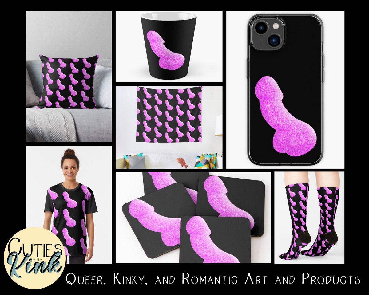 Pink Glittery Penis - black background frm Cuties n Kink